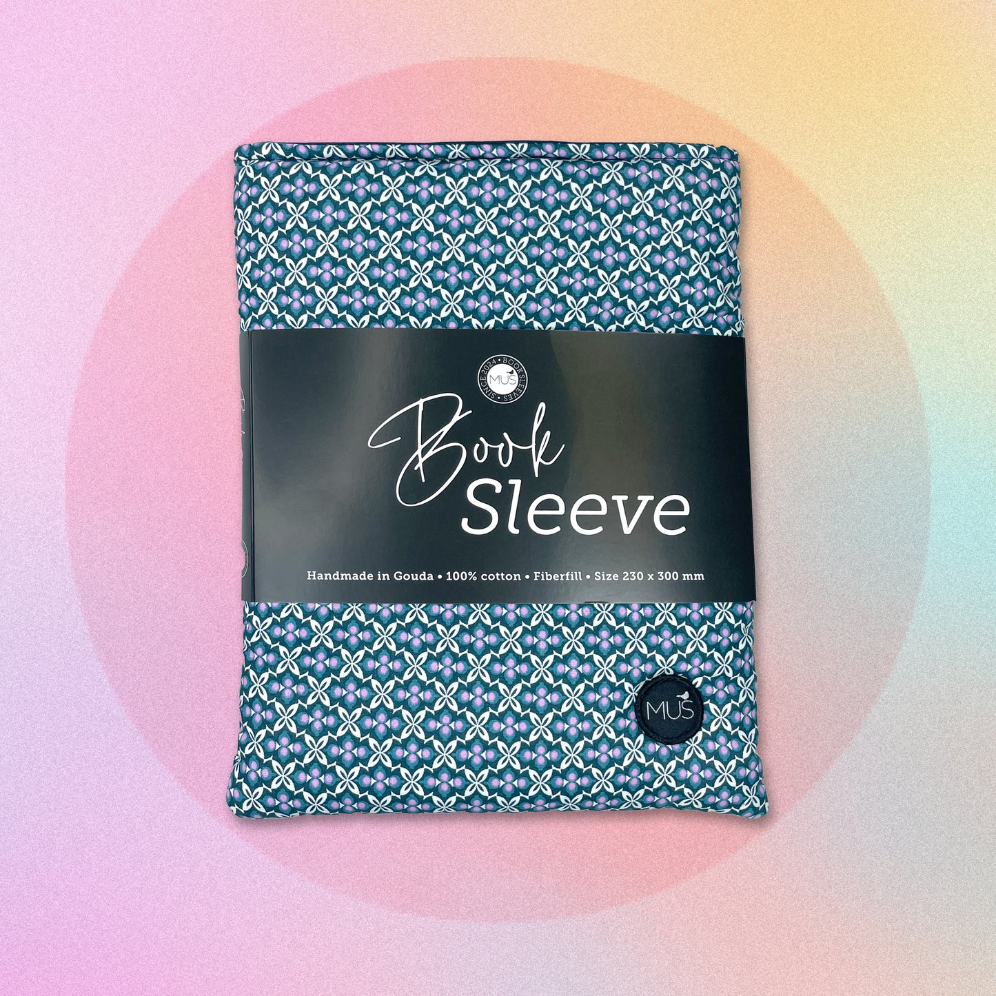 MUS Book Sleeve | Abstract patroon met wit, paars en donkergroen