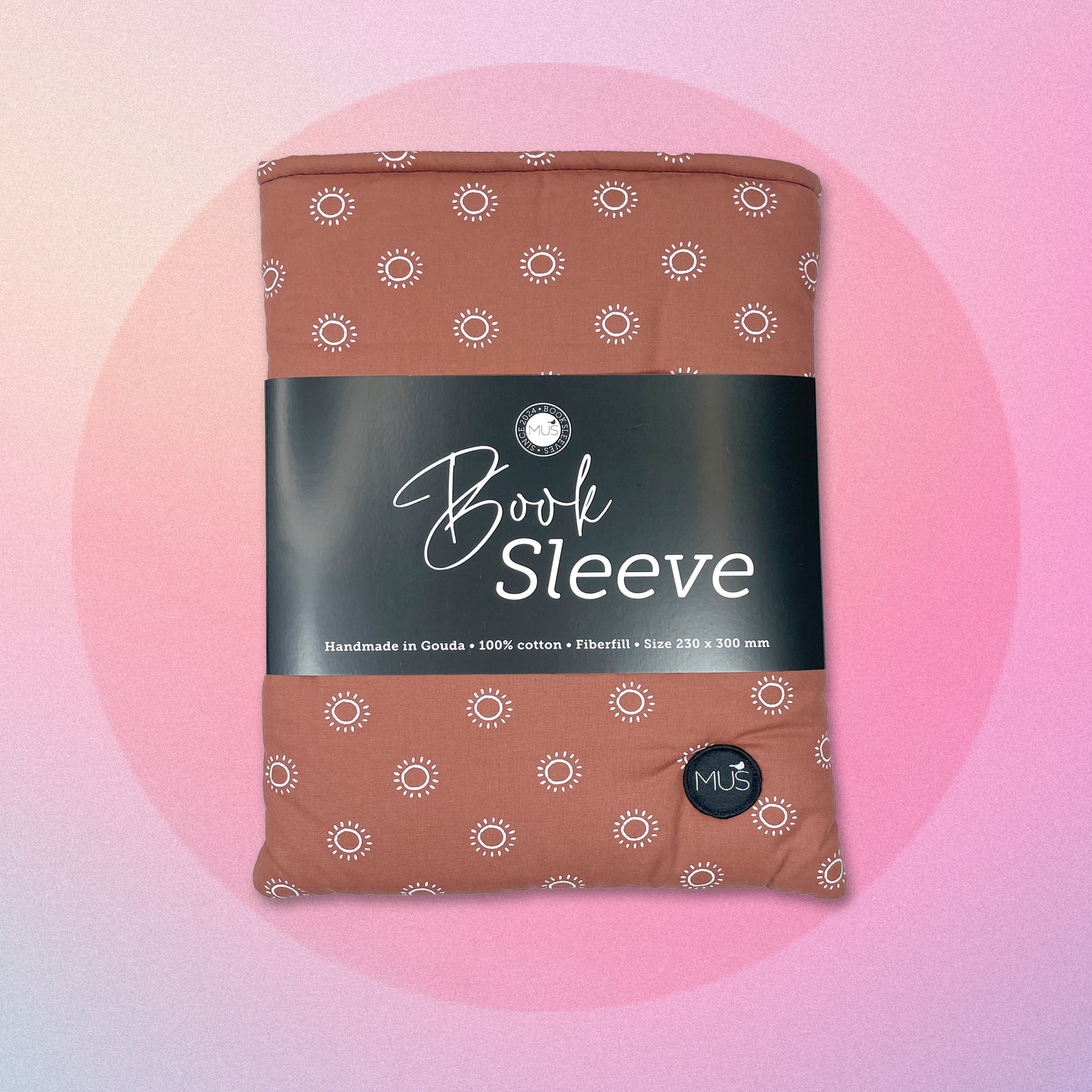 MUS Book Sleeve | Roestbruin met witte zonnetjes