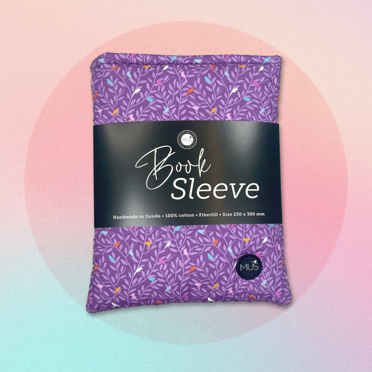 MUS Book Sleeve | Takjes en vogels lila
