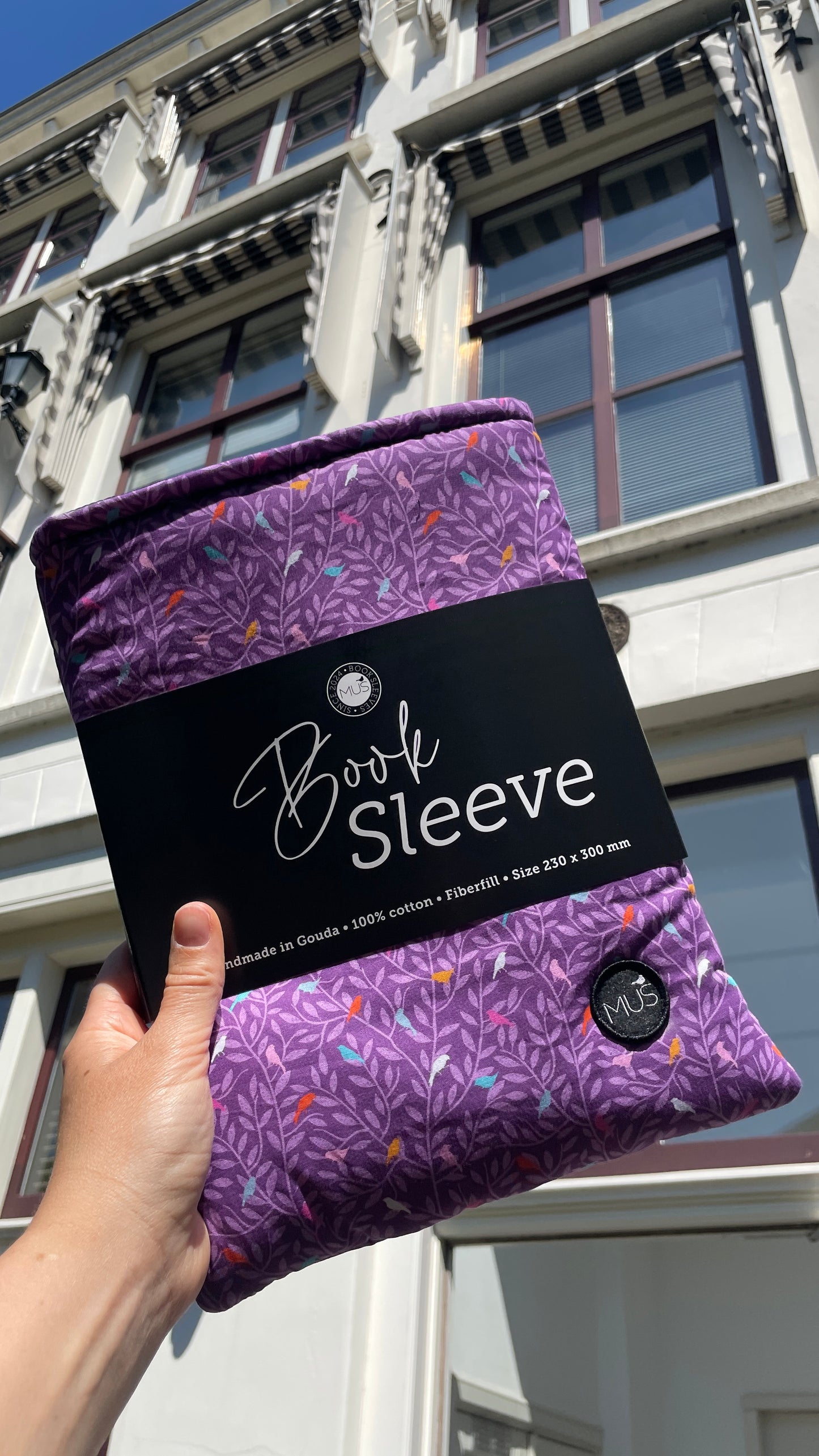MUS Book Sleeve | Takjes en vogels lila
