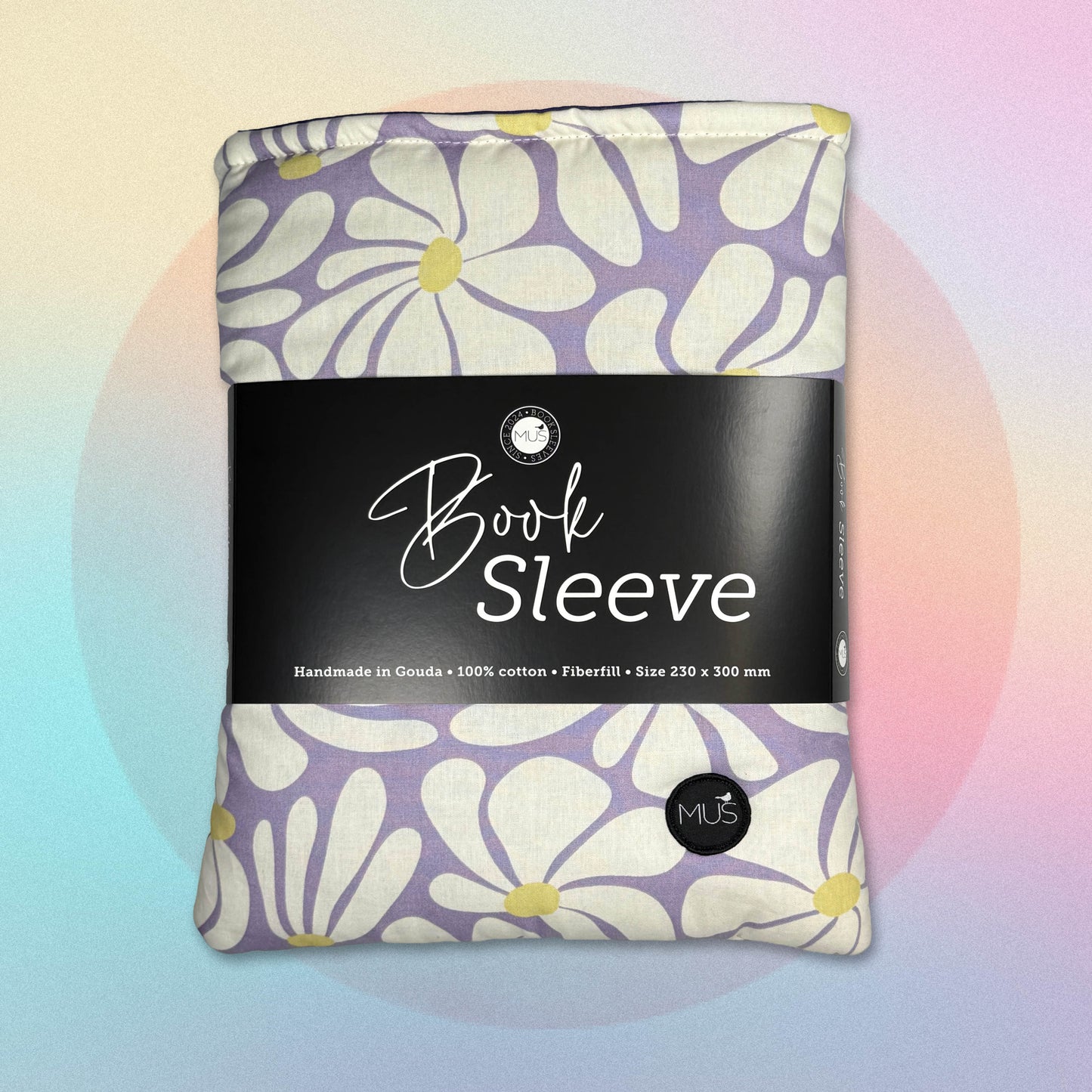 MUS Book Sleeve | Witte bloemen op lila