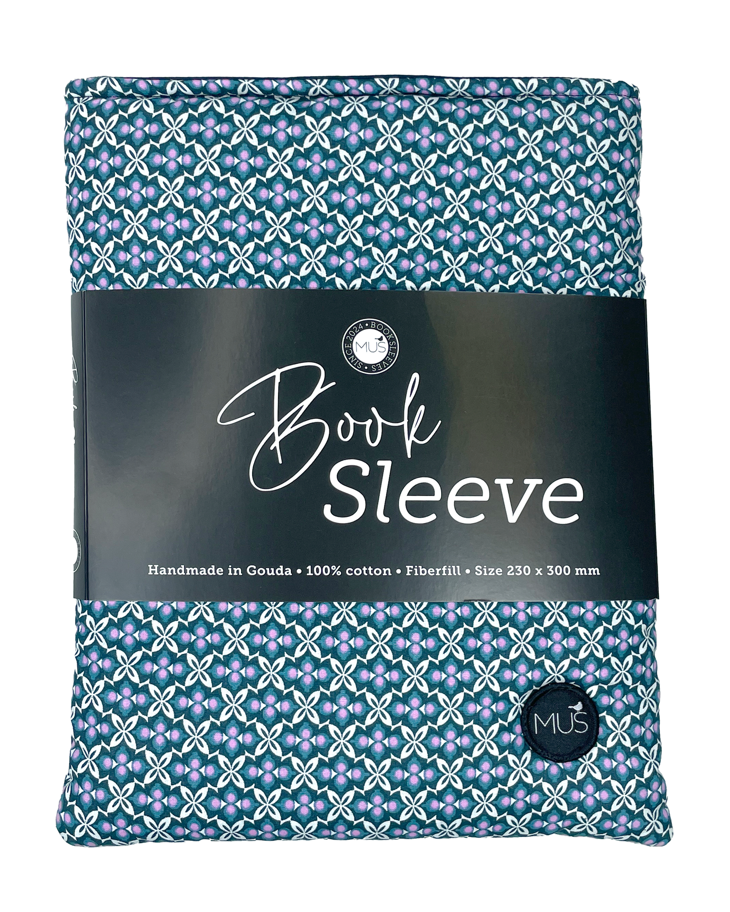 MUS Book Sleeve | Abstract patroon met wit, paars en donkergroen