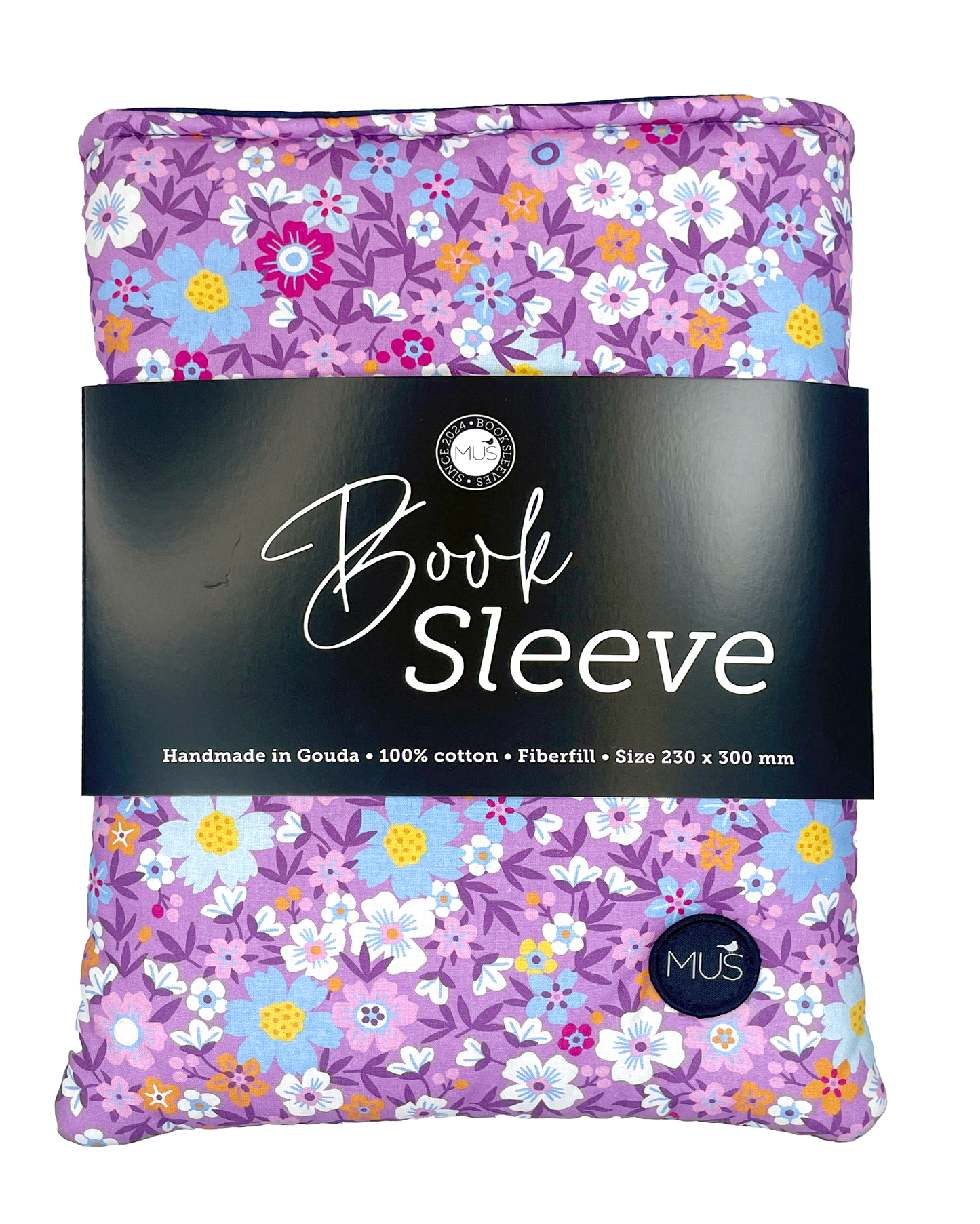 MUS Book Sleeve | Bloemetjes paars grof