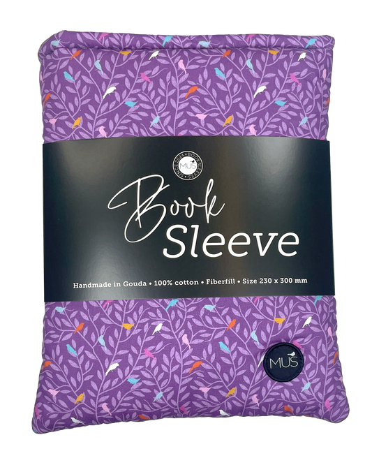 MUS Book Sleeve | Takjes en vogels lila