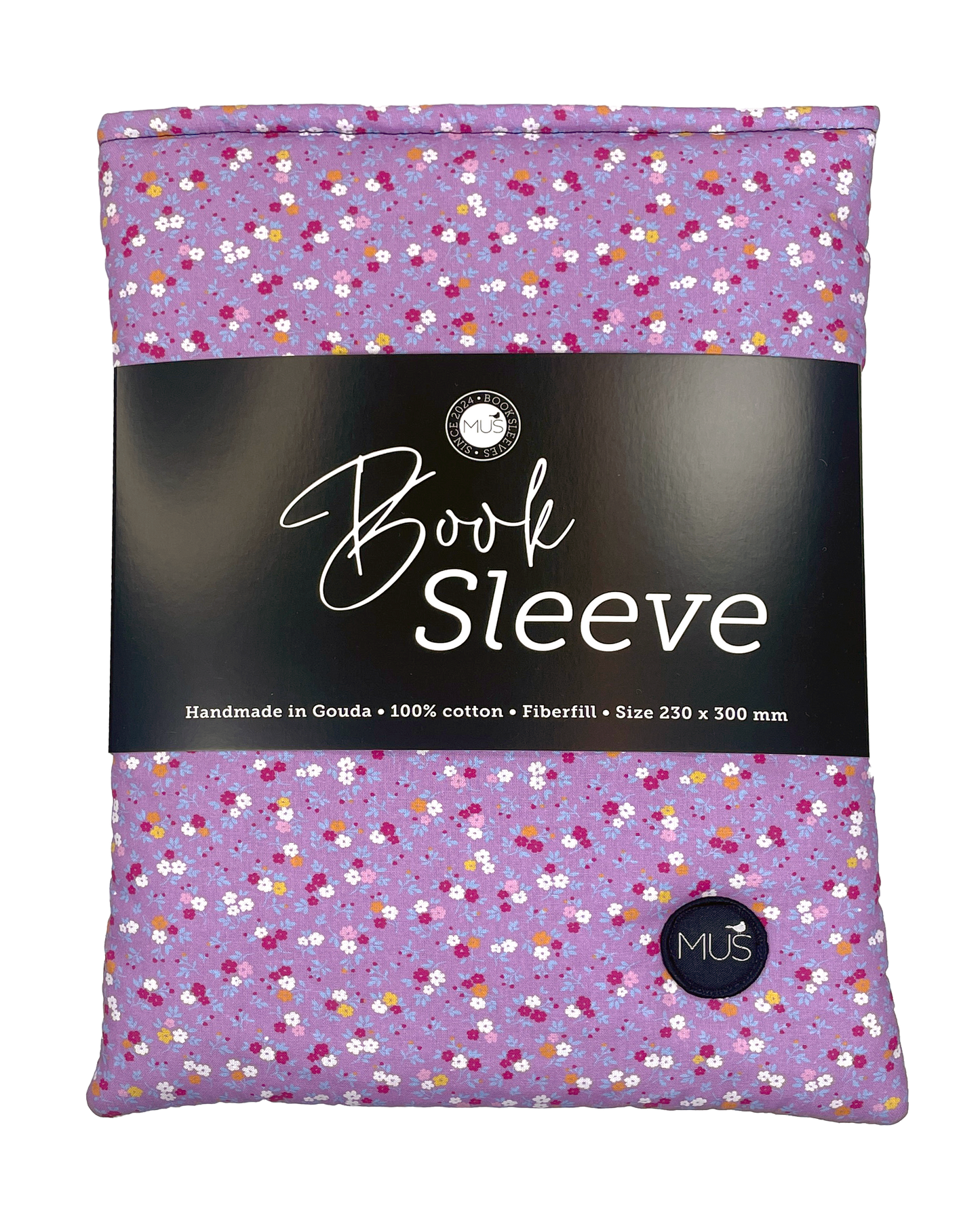 MUS Book Sleeve | Bloemetjes paars fijn