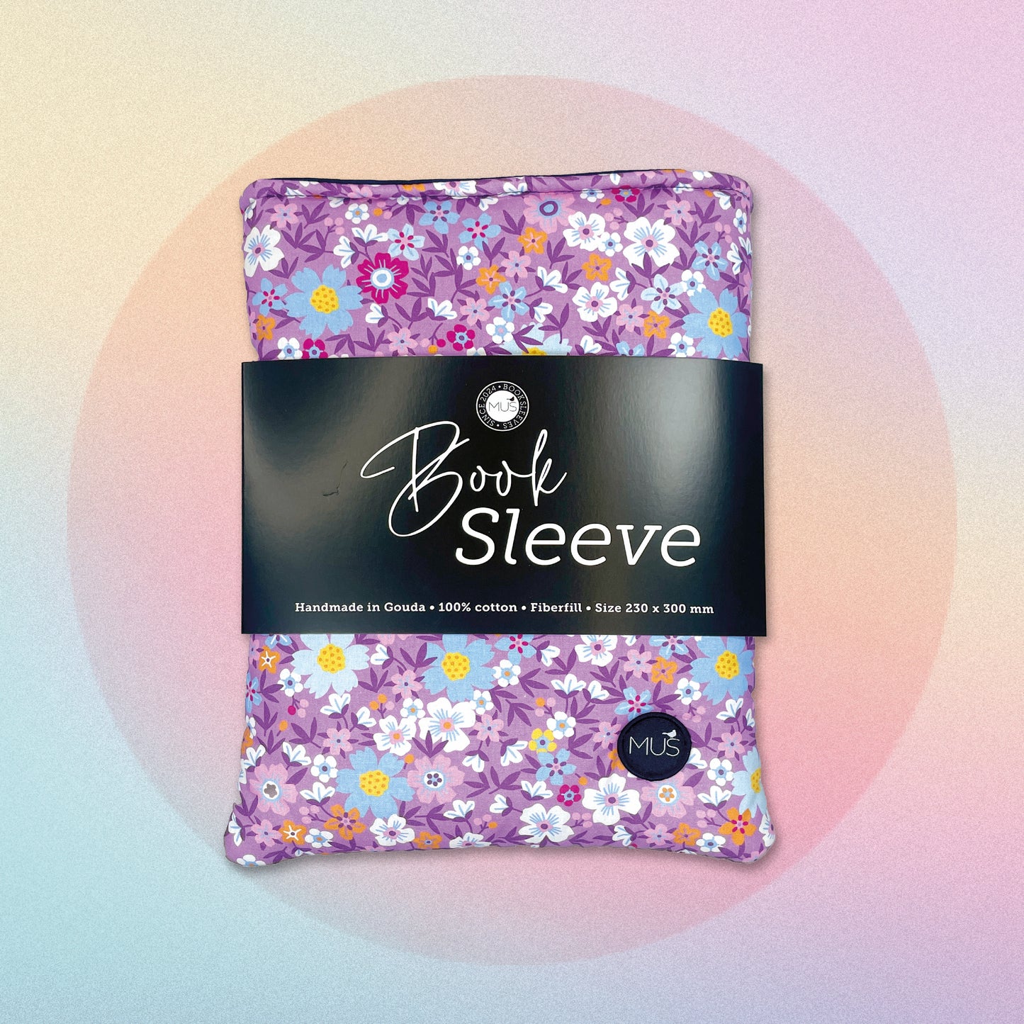 MUS Book Sleeve | Bloemetjes paars grof