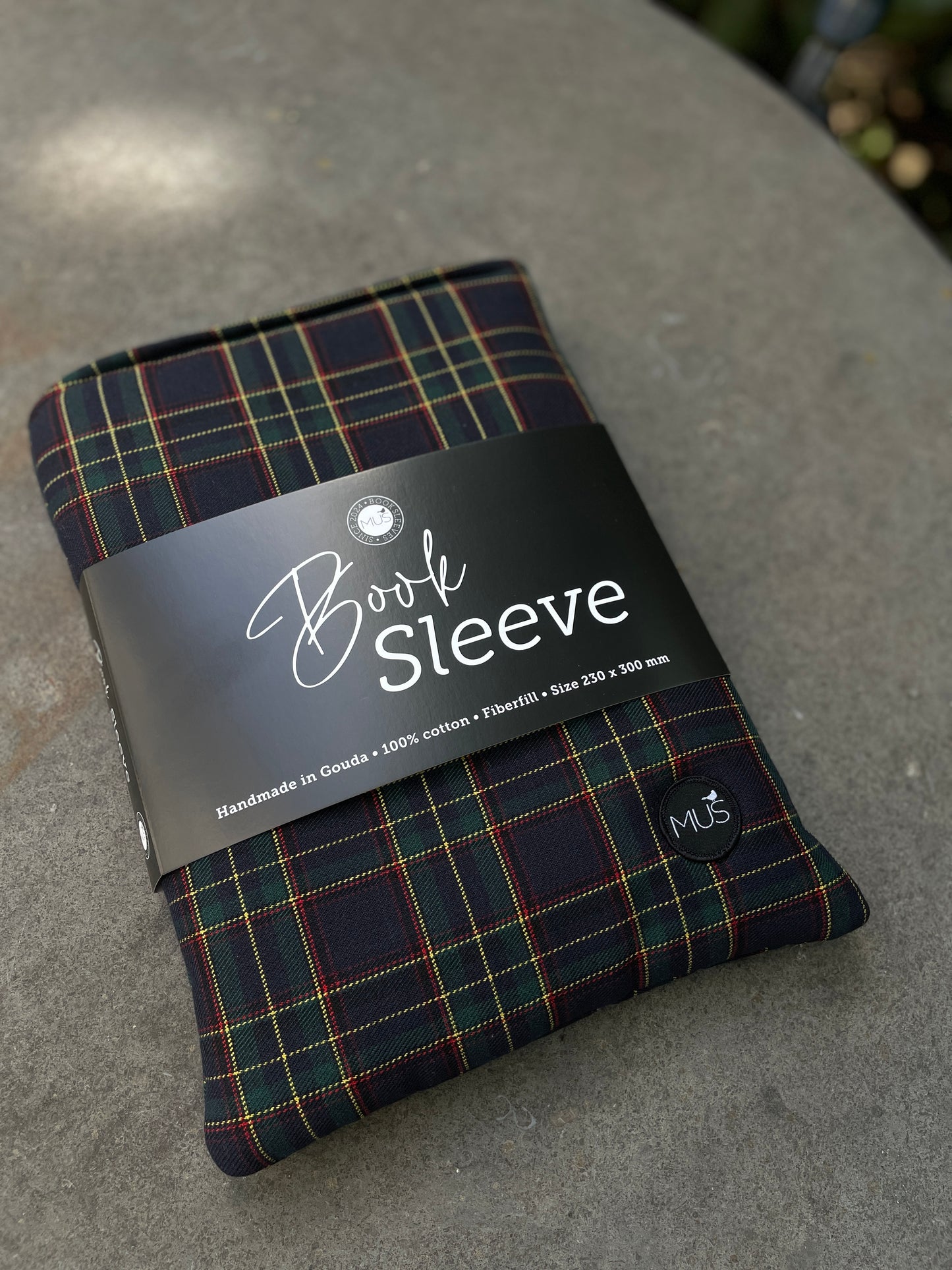 MUS Book Sleeve | Ruit donker op marine (fijn)