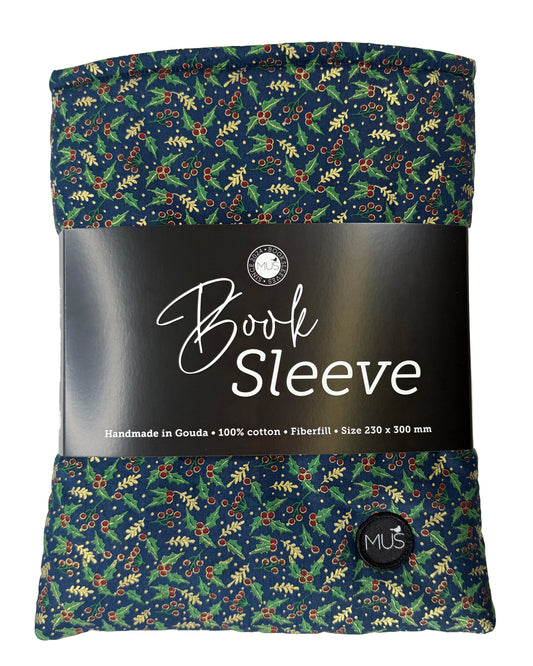 MUS Book Sleeve | Kerst hulsttakjes op marineblauw met goudfolie