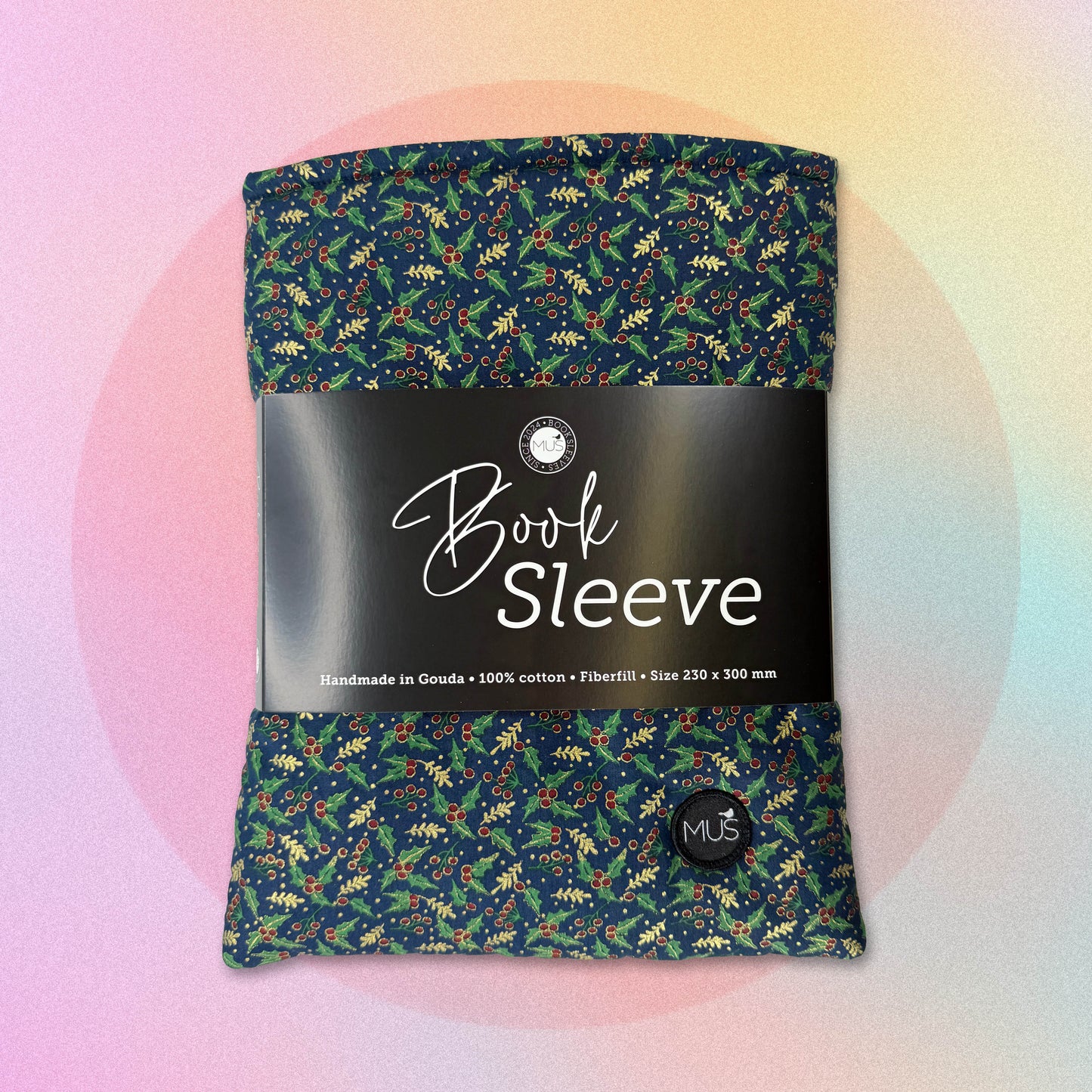 MUS Book Sleeve | Kerst hulsttakjes op marineblauw met goudfolie