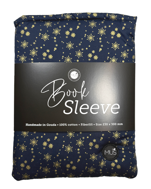 MUS Book Sleeve | Kerst marineblauw met goudfolie sneeuwvlokken