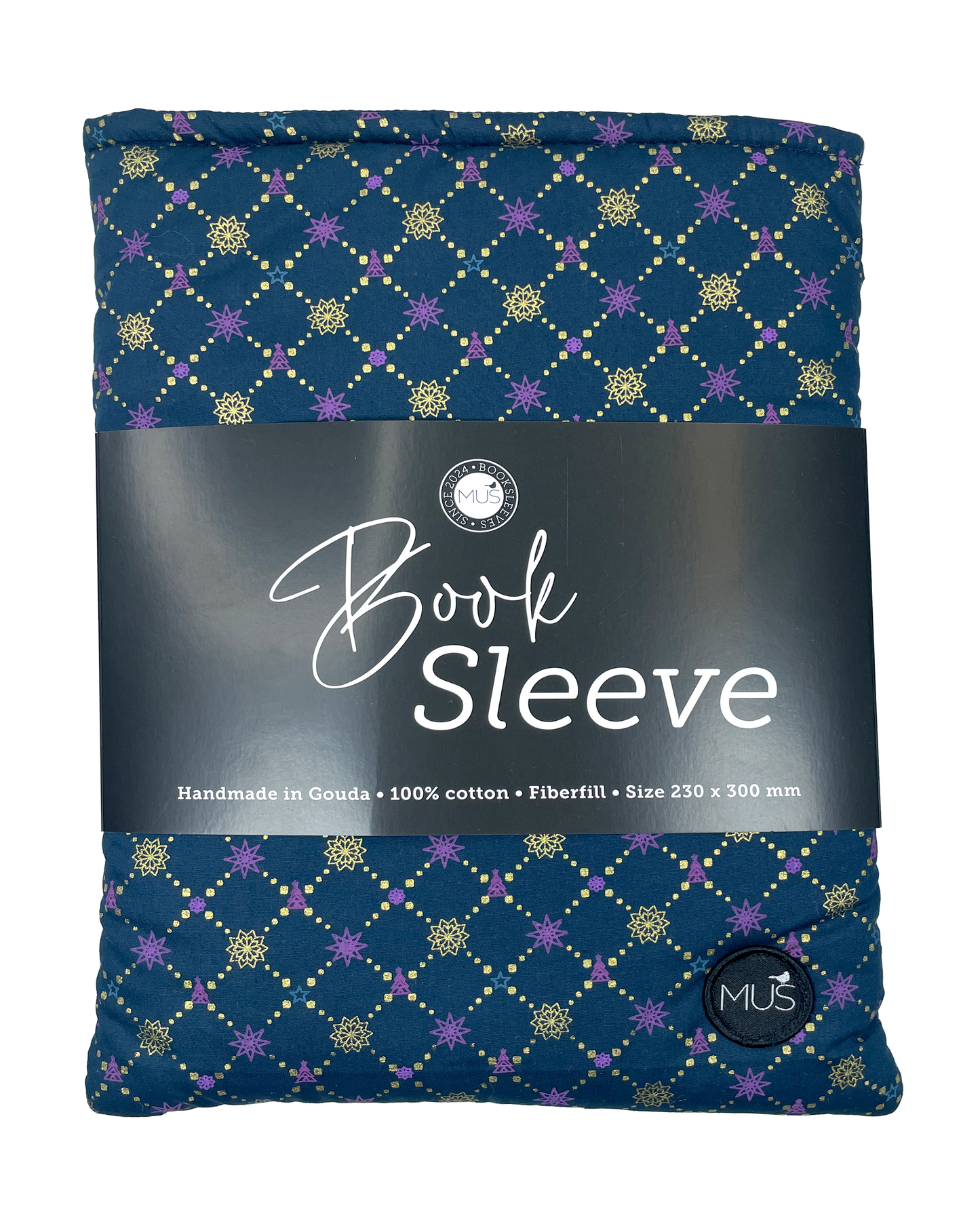 MUS Book Sleeve | Kerst goud en paars ruitpatroon