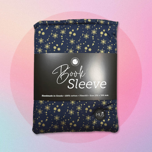 MUS Book Sleeve | Kerst marineblauw met goudfolie sneeuwvlokken