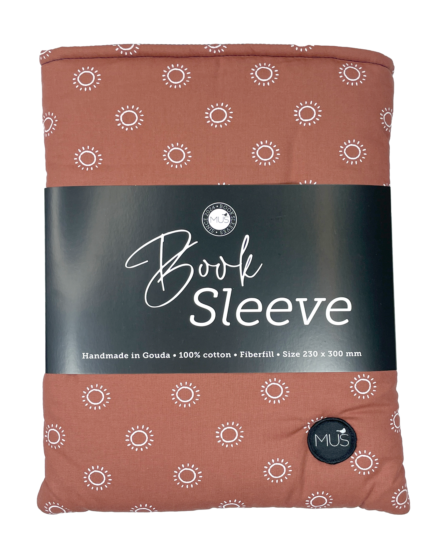 MUS Book Sleeve | Roestbruin met witte zonnetjes