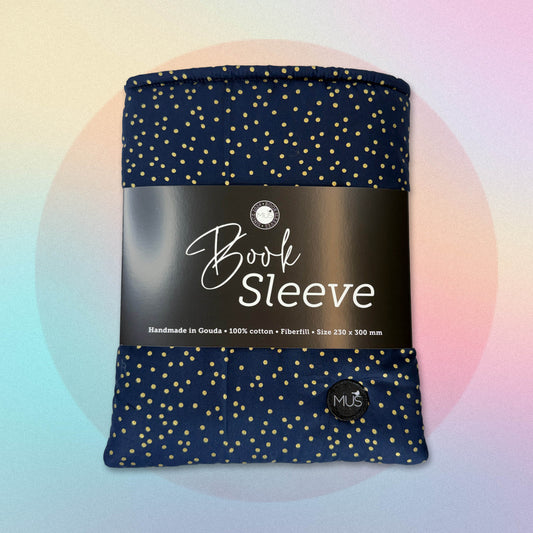 MUS Book Sleeve | Stipjes goud op marineblauw