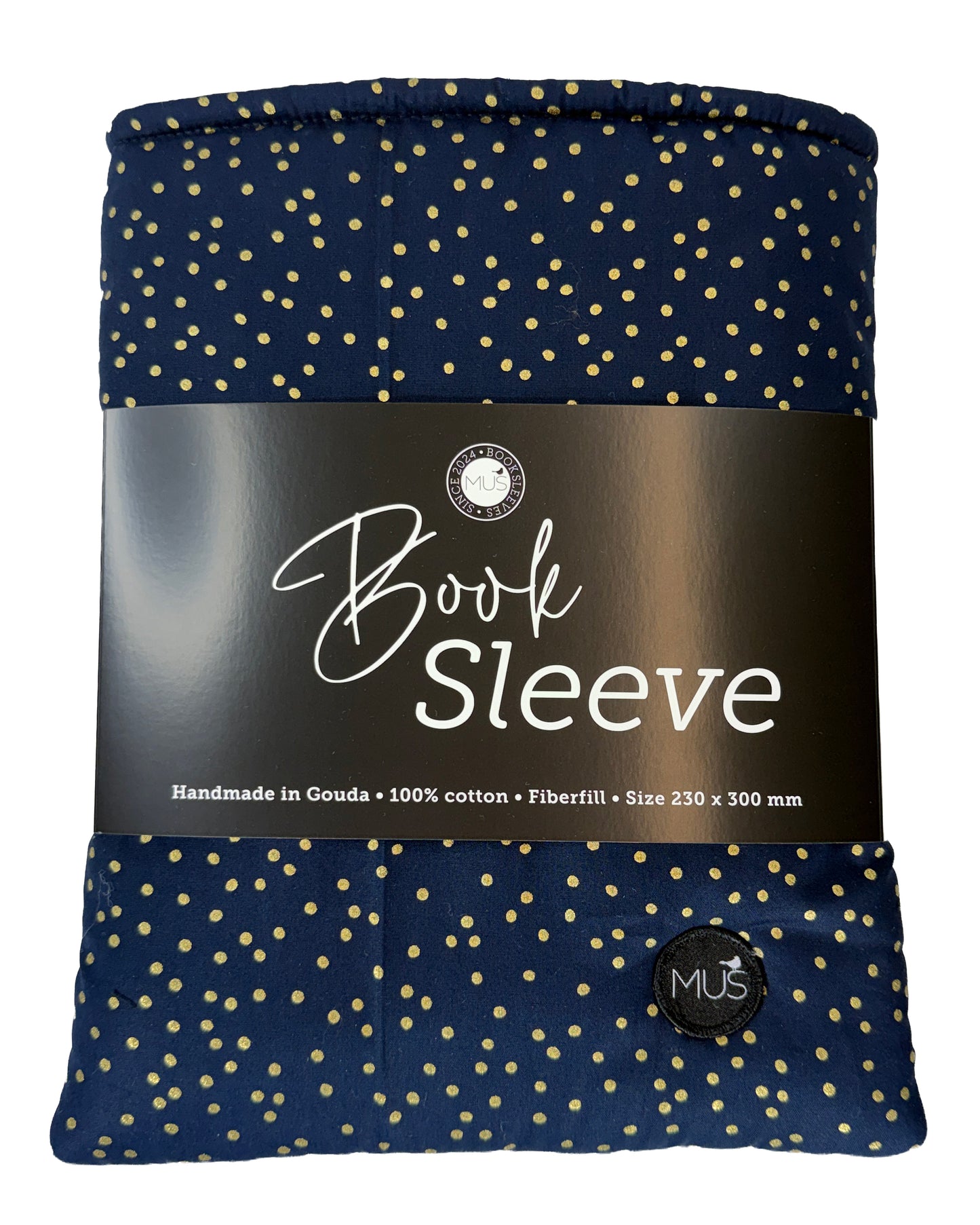 MUS Book Sleeve | Stipjes goud op marineblauw