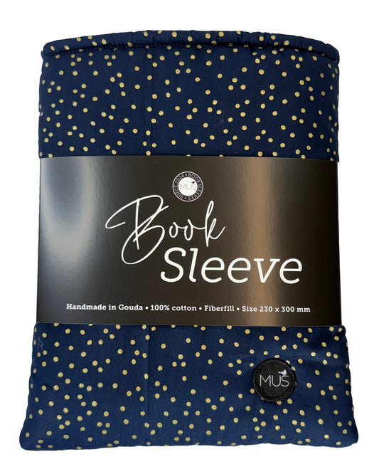 MUS Book Sleeve | Stipjes goud op marineblauw