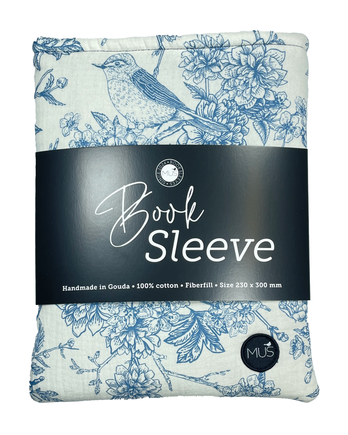 MUS Book Sleeve | Vogels en bloemen blauw